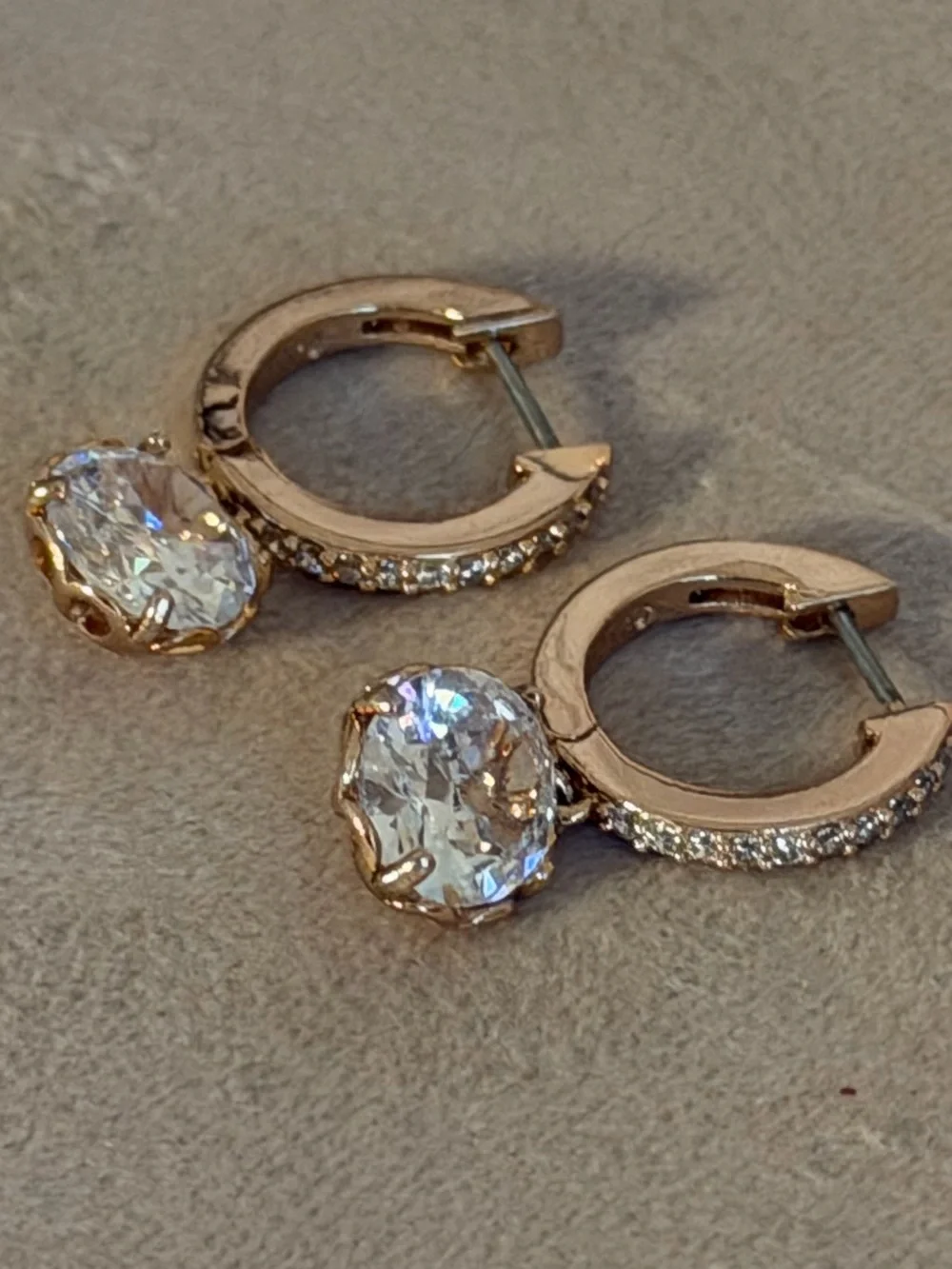 kate spade Rose Gold Hoop Earrings with Clear Crystal Drops